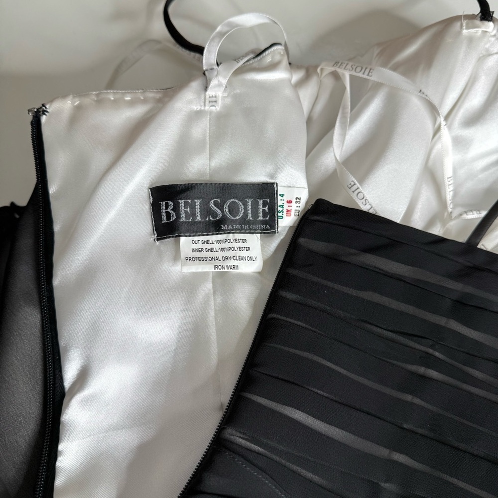 BELSOIE 4 Black Chiffon Sheer Panels Overlay Midi Evening Cocktail Dress Size 4 - Picture 8 of 15